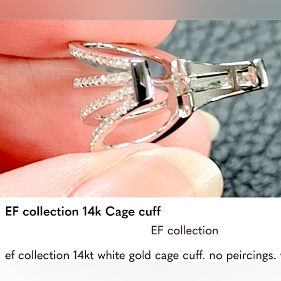 Luxury EF Collection Pave Diamond Earrings 14k White Gold Mid-Ear Cuff w/ hinge - Picture 4 of 4